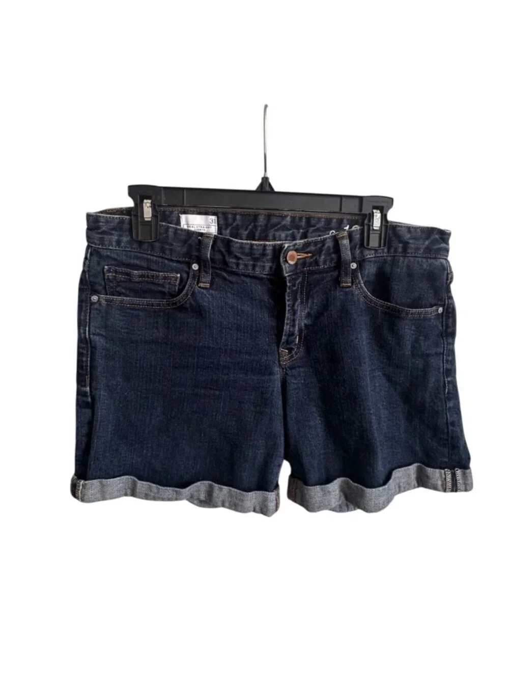 Gap 1969 Real Straight Denim Shorts 31 Indigo Rinse Mid Rise Cuffed Stretch